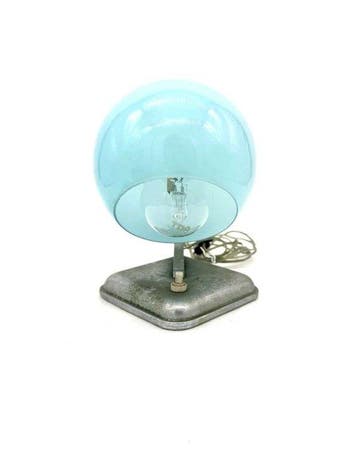 Lampada da Tavolo Vintage Anni ’50 in Vetro Soffiato Azzurro, Antiek en Kunst