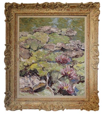 Chris van Dijk (1952) Impressionist -  Les nénuphars vus de, Antiquités & Art