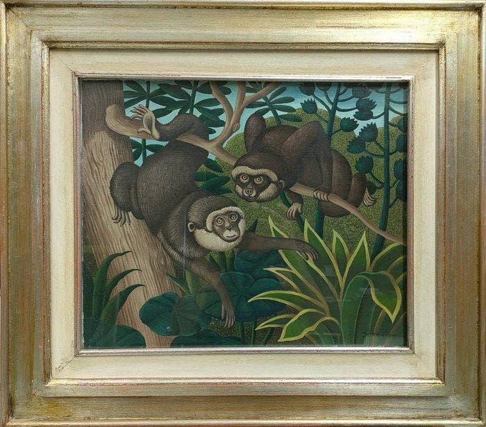 André Duranton (1905-?) - Scimmie, Antiquités & Art, Art | Peinture | Classique