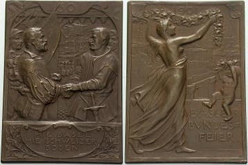 Bronzeplakette 1901 Schweiz-basel, Stadt, Verzenden, België