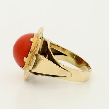 Bague - 14 carats Or jaune - 6.25ct. tw. - corail rouge
