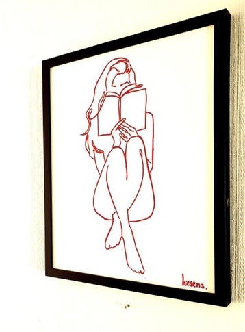 Liesens - I read my book (Handpainted on white canvas met
