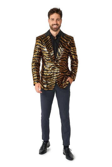 Goud Zwart Tijger Paillet Blazer Heren OppoSuits, Verzenden, Nieuw