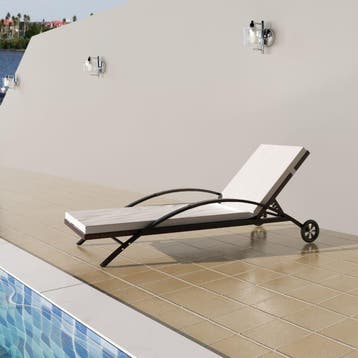 vidaXL Ligbed met kussen en wieltjes poly rattan bruin, Verzenden, Nieuw