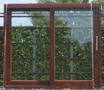 afzelia houten schuifraam , schuifdeur ,pui 247 x 216, Gebruikt, 225 cm of meer, Ophalen of Verzenden, 150 tot 225 cm