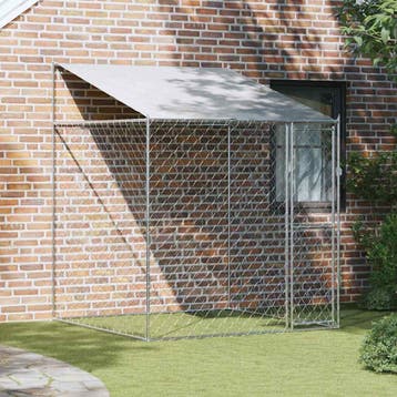 vidaXL Hondenkooi met dak zilver 200 x 200 x 258 cm Staal en, Dieren en Toebehoren, Verzenden, Nieuw