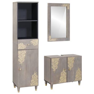 vidaXL Badkamerkast set 3 st Grijs Massief Mango Hout, Verzenden