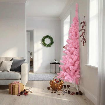 vidaXL Kunstkerstboom met standaard half 210 cm PVC roze, Diversen, Verzenden, Nieuw