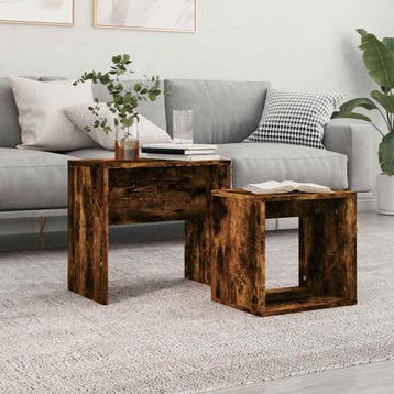 vidaXL 2-delige Tafeltjesset bewerkt hout gerookt, Verzenden