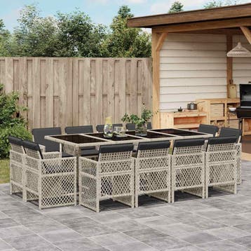 vidaXL 13-delige Tuinset met kussens poly rattan lichtgrijs, Verzenden, Tuinset