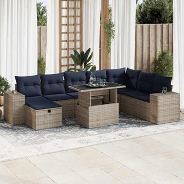 vidaXL 9-delige Loungeset met kussens poly rattan acacia, Verzenden, Loungeset