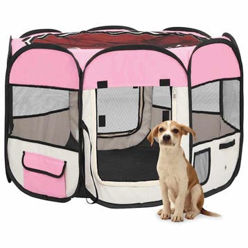 vidaXL Hondenren inklapbaar met draagtas 90x90x58 cm roze, Verzenden