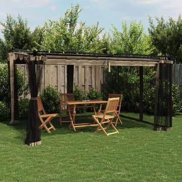 vidaXL Prieel met zijwanden van gaas 4x3 m staal taupe, Verzenden, Nieuw
