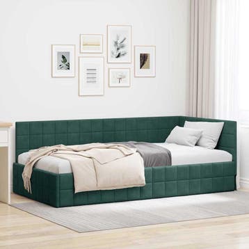 vidaXL Hoek Bed Frame Donkergroen 90 x 190 cm Fluweel, Verzenden