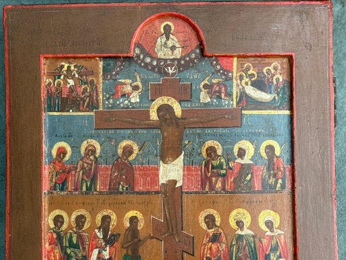 Icoon - Kruisiging van Christus - Hout, Antiek en Kunst, Kunst | Niet-Westerse kunst