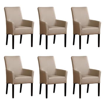 Set van 6 Leren eetkamerstoelen Just met armleuning -, Huis en Inrichting, Ophalen of Verzenden, Nieuw, Leer, Eén