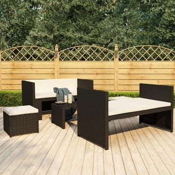 vidaXL 5-delige Loungeset met kussens poly rattan zwart, Verzenden, Nieuw, Loungeset