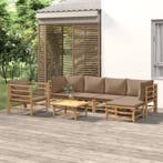 vidaXL 7-delige Loungeset met kussens bamboe taupe, Verzenden, Loungeset