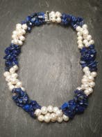 7-8 mm natuurlijke witte parels, lapis lazuli steenchips,