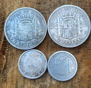 Spanje. Alfonso XII. 2 Pesetas + 50 Céntimos