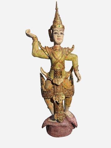 Hemelse figuur uit Myanmar in houtsnijwerk - Hout, Lak,