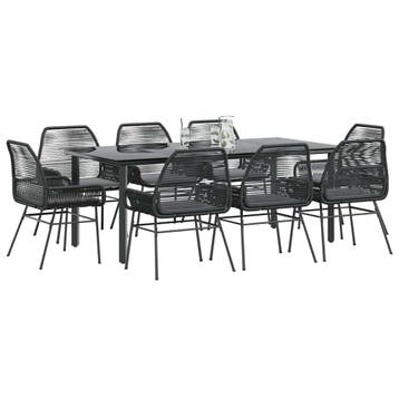 vidaXL 9-delige Tuinset met kussens poly rattan glas zwart, Verzenden, Nieuw, Tuinset