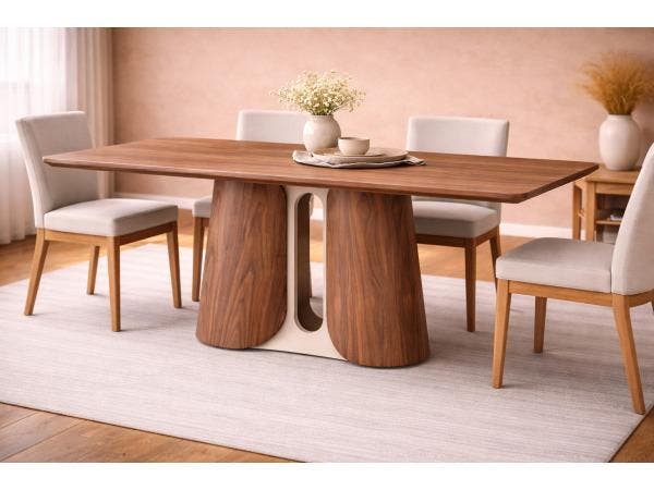 Veiling -  Eettafel Walnoot 240x110x76 - Rechthoek ronde ran, Huis en Inrichting, Tafels | Eettafels, Nieuw