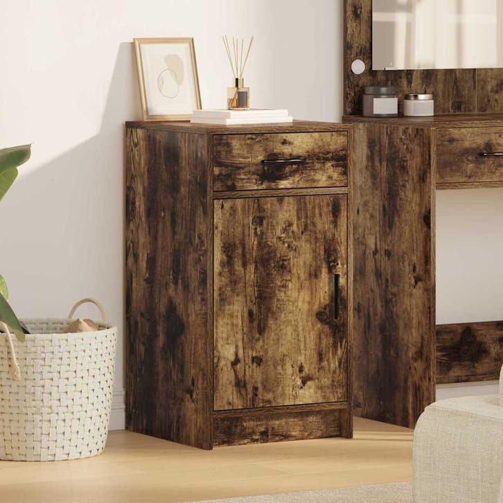 vidaXL Dressoir met lade Rook Eiken 40 x 40,5 x 75 cm, Maison & Meubles, Armoires | Dressoirs, Envoi