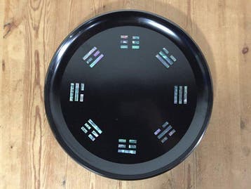 Japanese Black Lacquer Round Tray (Marubon) with Raden