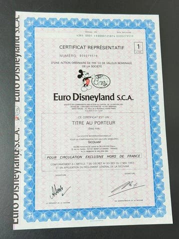 Euro Disneyland S.C.A. (Euro Disney) - 1 Certificat, Nieuw