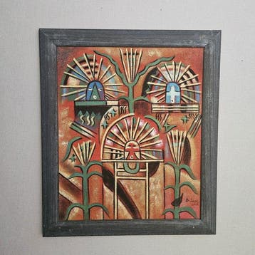 Cadre- inspiré par la culture aztèque - peinture à lhuile
