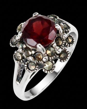 Granaat - Zilver, De Vuurkroon – Ring met Granaat en