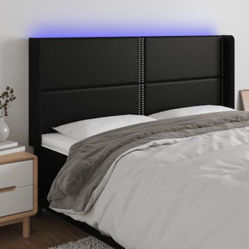 vidaXL Hoofdbord LED 203x16x118/128 cm kunstleer zwart, Verzenden