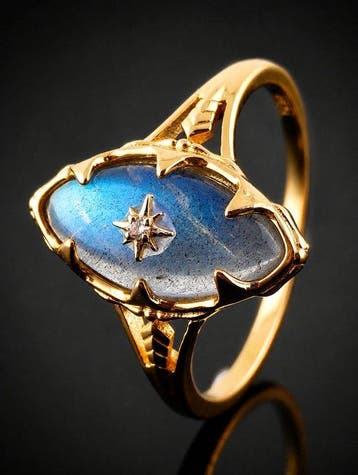 Hemelse Gloed Labradoriet Ring - Goudgeplateerd 925