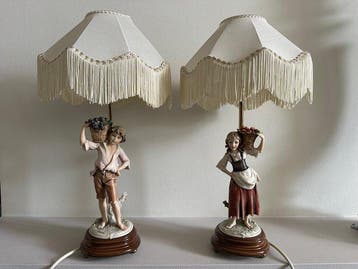 Tafellamp (2) - Porselein, Hout, Metaal, Stof, Antiek en Kunst