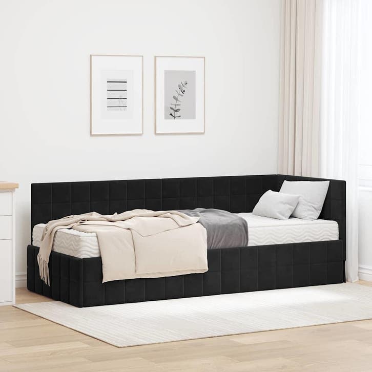 vidaXL Hoekbedframe met Matras met hoofdeinde 2 pcs Zwart, Huis en Inrichting, Slaapkamer | Bedden, Nieuw, Verzenden