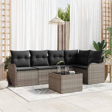 vidaXL Tuinbank Set met opslag 6 pcs Grijs poly rattan, Verzenden, Nieuw