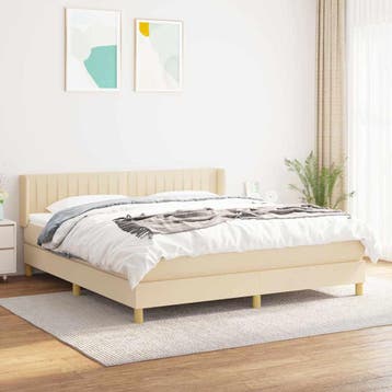 vidaXL Boxspring met matras stof crèmekleurig 160x200 cm, Verzenden