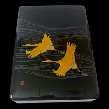 Kyoto Lacquerware () Hon-Urushi Fubako with Twin Cranes in