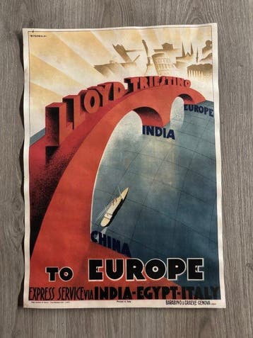 Riccobaldi - Manifesto Lloyd Triestino – To Europe – India •