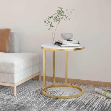 vidaXL Bijzettafel 45 cm gehard glas goudkleurig en, Maison & Meubles, Verzenden