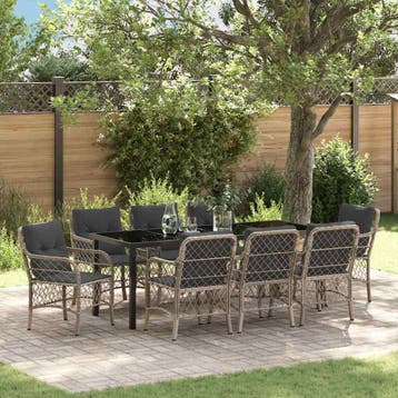 vidaXL Tuin Eettafel Set 9 st Lichtgrijs poly rattan, Verzenden, Nieuw