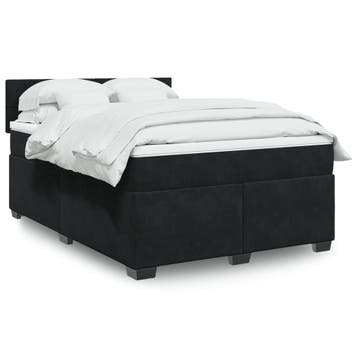 vidaXL Boxspring met matras fluweel zwart 140x200 cm, Verzenden