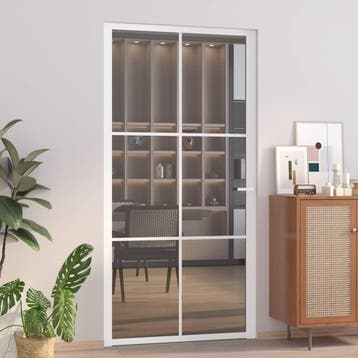 vidaXL Binnendeur 102,5x201,5 cm ESG-glas en aluminium wit, Doe-het-zelf en Bouw, Verzenden, Nieuw