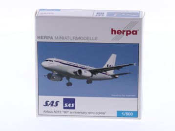Schaal 1:500 Herpa 509978 SAS Airbus A319 60th anniversa..., Ophalen of Verzenden, Zo goed als nieuw