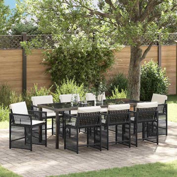 vidaXL Tuin Eettafel Set 9 st Zwart poly rattan, Verzenden