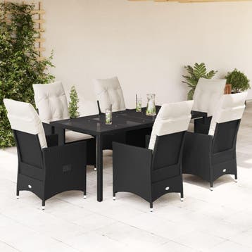 vidaXL 7-delige Tuinset met kussens poly rattan zwart, Verzenden, Nieuw, Tuinset
