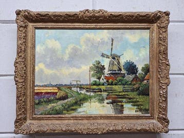 Vermiers (XX) - Hollands landschap met Molen en Tulpenveld