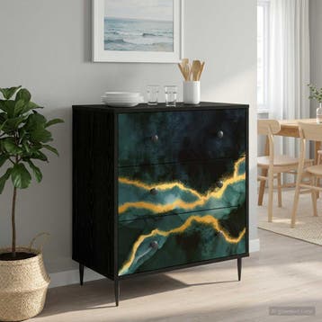 vidaXL Ladekast WIJHE Teal marmerprint 66 x 36,5 x 76 cm, Verzenden