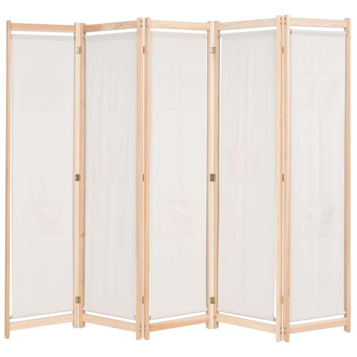 vidaXL Kamerscherm met 5 panelen 200x170x4 cm stof crème, Maison & Meubles, Accessoires pour la Maison | Autre, Envoi